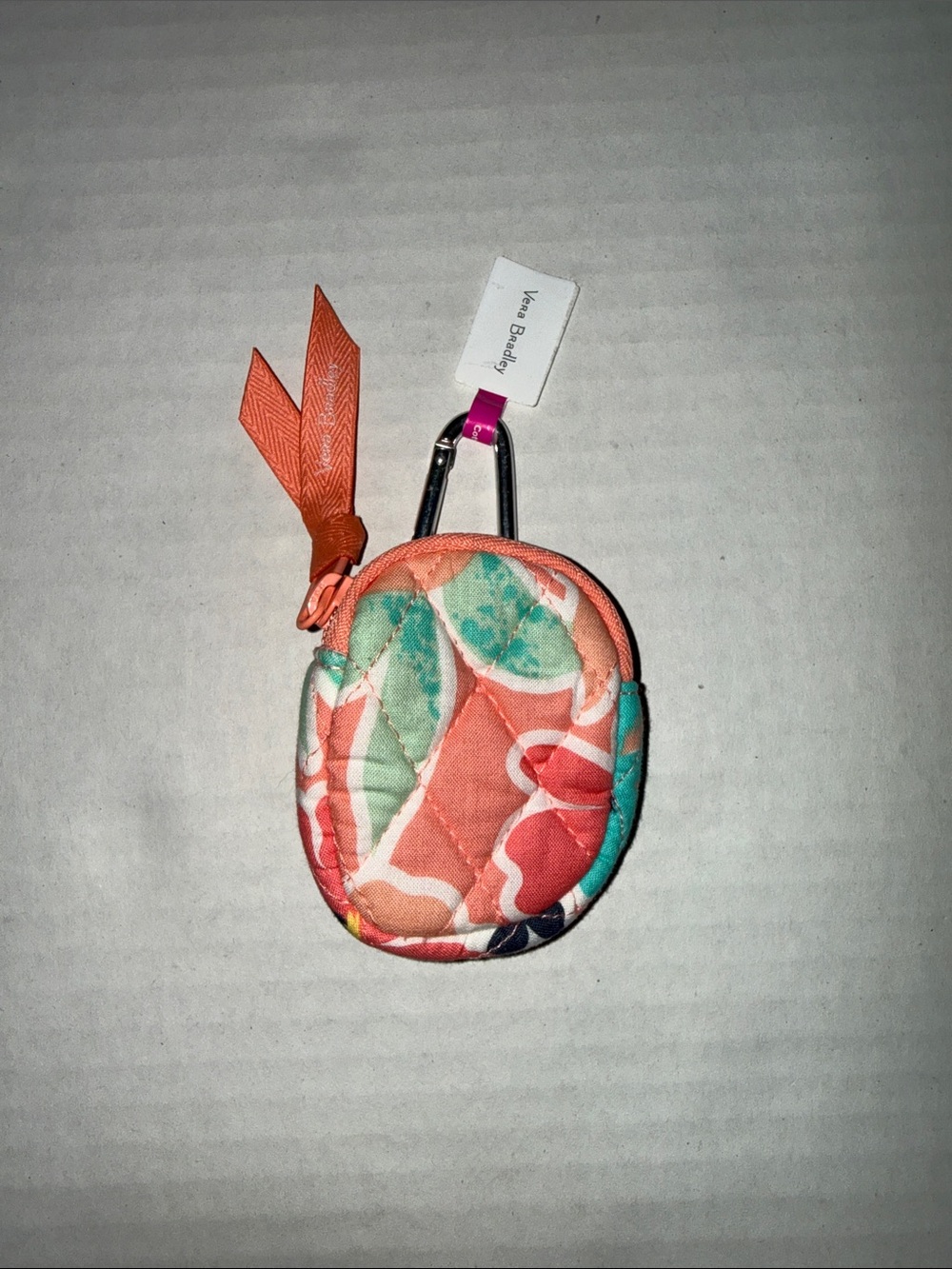 Vera Bradley Coral Multicolor Quilted Key Coin Pouch with Carabiner
